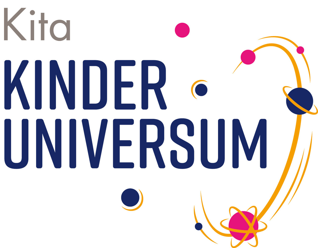 Logo der Kita "Kinder Universum" mit planetarischen Elementen.